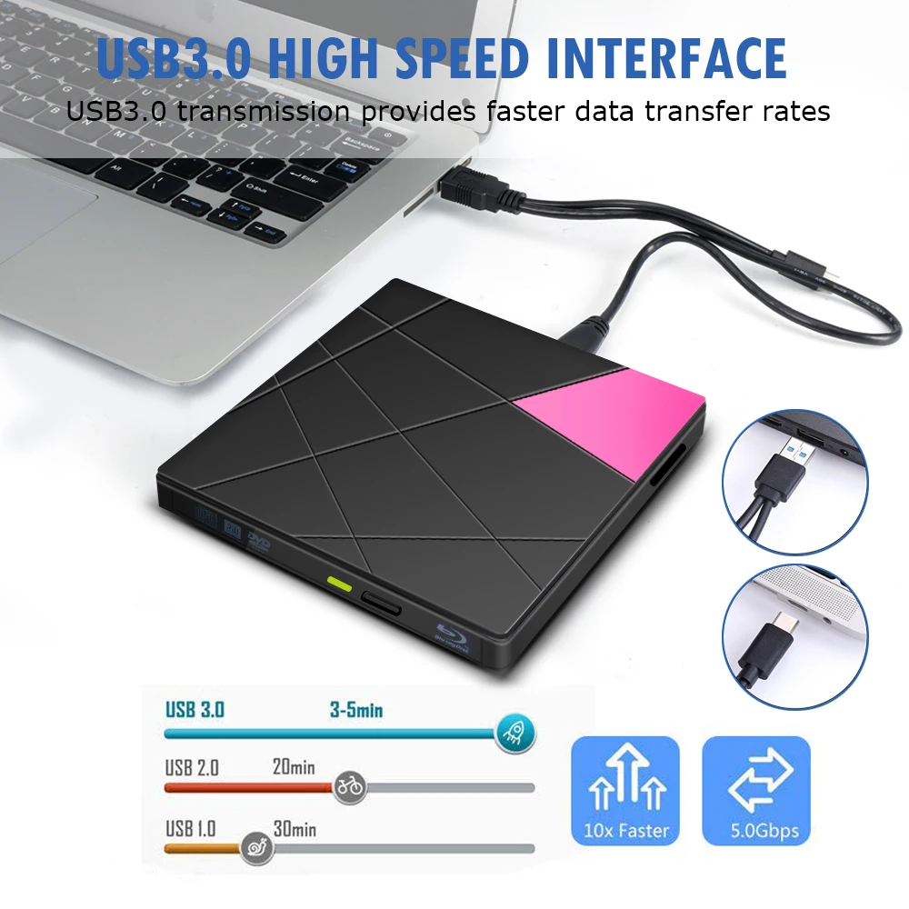 Внешний Blu-Ray привод USB 3,0 и type-C внешний BD/CD/DVD горелки Привод ультра-тонкий CD/DVD-RW горелки Писатель проигрыватель оптический привод внешний оптический привод blu ray