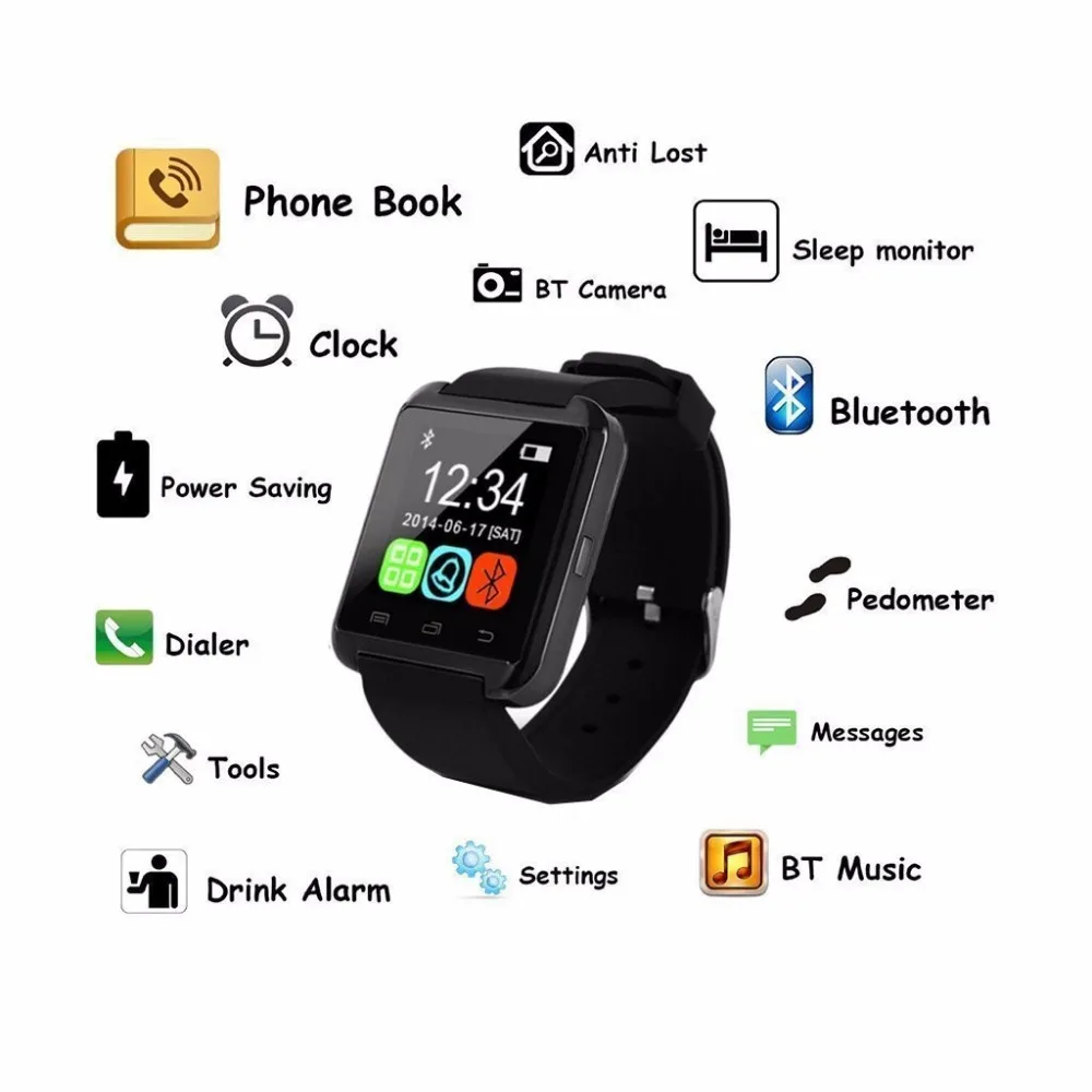 U8 Bluetooth Смарт часы альтиметр барометр спортивные часы наручные часы Водонепроницаемый Шагомер Smartwatch для IOS Android телефон