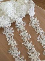 5 yards thin pearl beaded lace trim in ivory bridal veil straps for wedding sash headband jewelry costume design