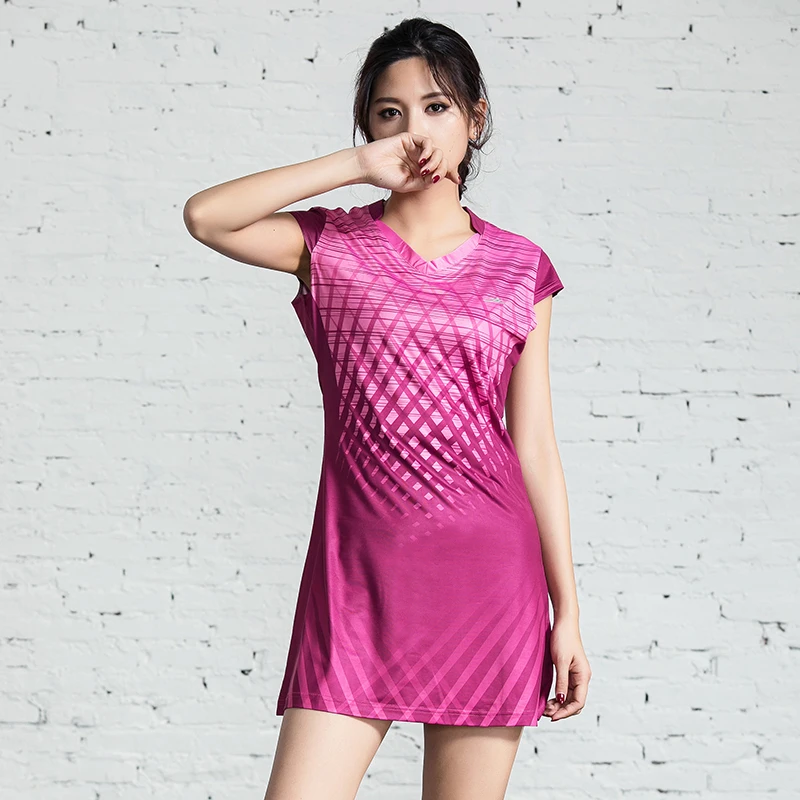 

High Quality Sexy Red Running Sport Quick Dry Breathable Badminton Shirt,Women Table Tennis Training slim dress