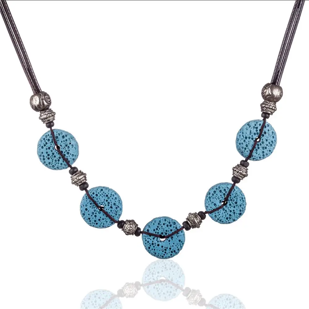 New Trendy Jewelry kolye Collier Necklaces& Pendants Women Purple Nature Lava Stone Beads Necklace Colar Chocke Christmas Gift - Окраска металла: Blue