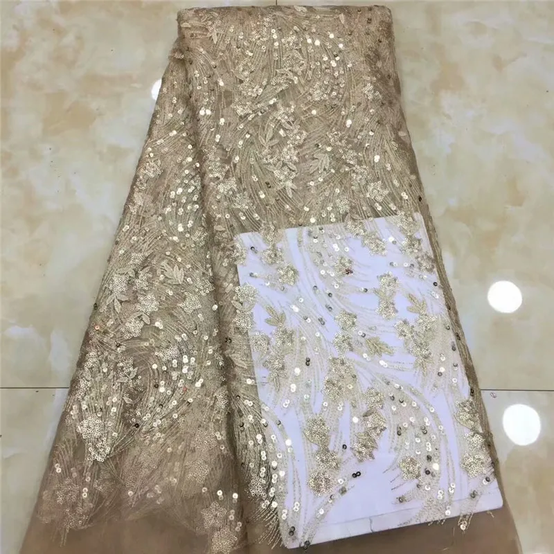 

New Design African Lace Fabric Embroidery Nigerian for Wedding High Quality 2019 French Tulle Lace Fabric with Sequins dp65-2120
