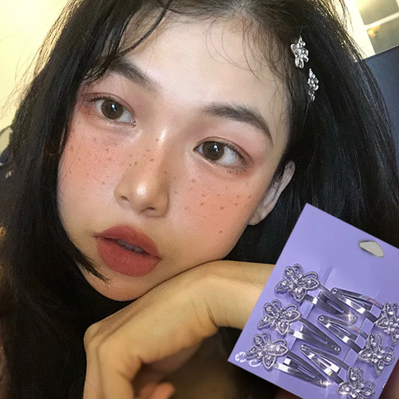 6 шт./компл. 90 s Винтаж kawaii сплав горный хрусталь бабочка заколка для волос диско BB папка
