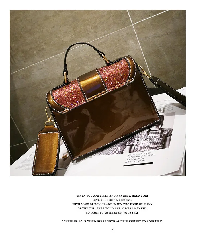 2018 винтажная однотонная лакированная кожа простая роскошная сумка повседневная