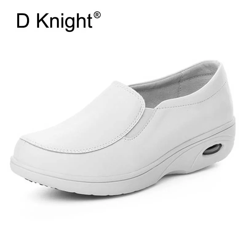 New Genuine Leather Women White Nurse Shoes Ladies Casual Platform Flats Comfortable Massage For Doctor Work | Обувь