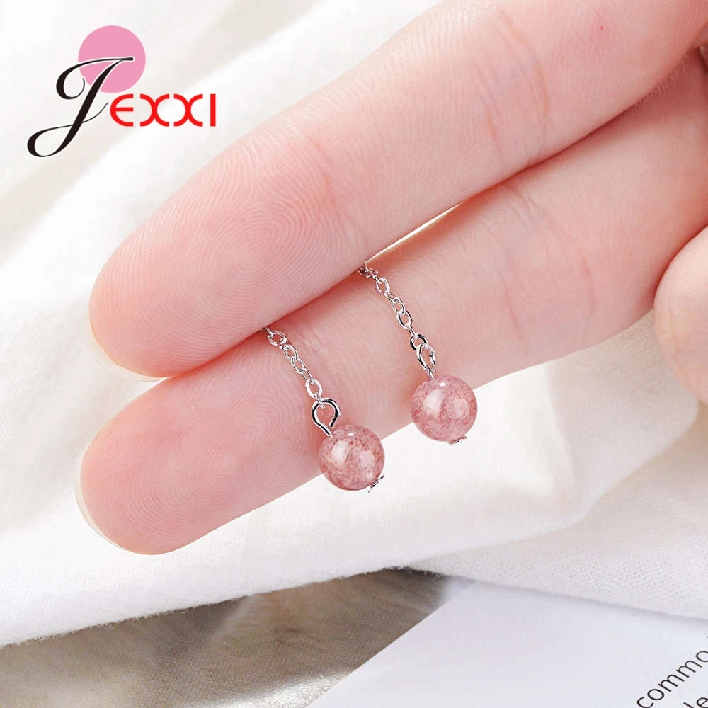 

Luxury Fine Jewelry Pink Opal Ball Shape Pendant Chain Earrings For Ladies Girl 925 Sterling Silver Sweet Romantic Trend