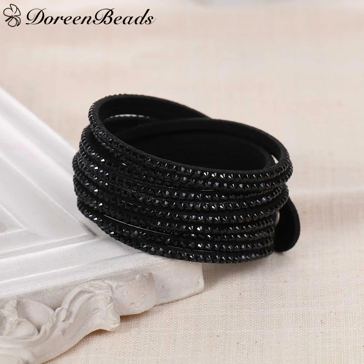 DoreenBeads новый модный замшевый Бархатный браслет черные стразы 40 5 см (16 &quot) длинный