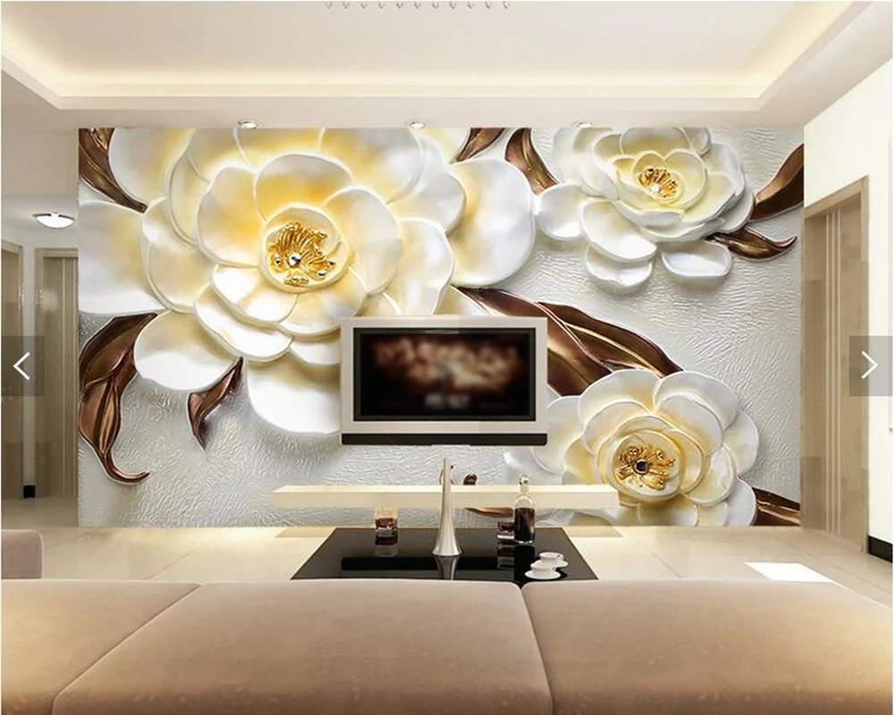 

Custom papel de parede 3d, embossed camellia flower mural for living room bedroom dining room TV backdrop wall decor wallpaper