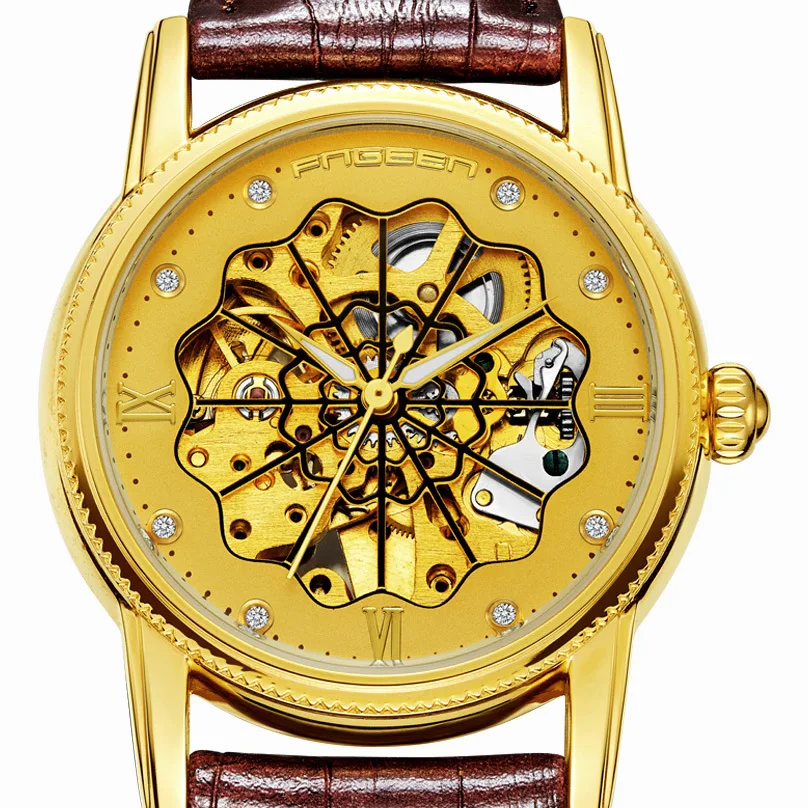 FNGEEN модные дизайнерские часы Tourbillon Мужские роскошные кожаные автоматические