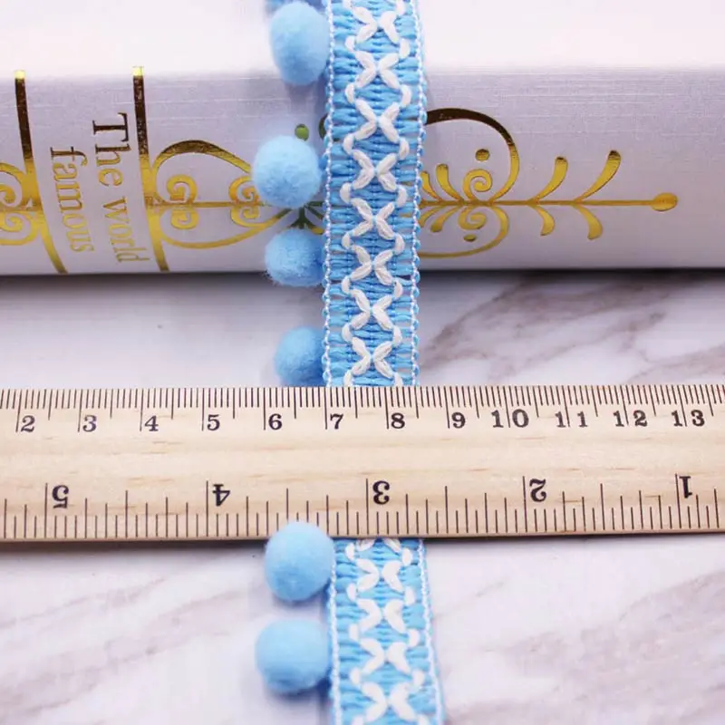 1 ярдов/партия отделка из ткани бахрома кружевная с помпоном для украшения штор