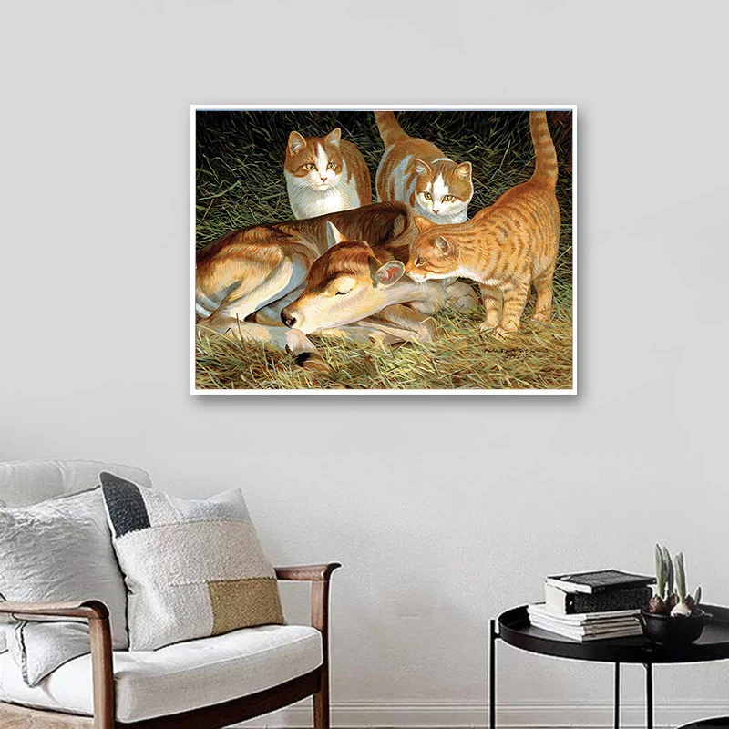 Full Drill Square Diamond Painting Animal 5D DIY Embroidery Deer &amp Cats Home Decoration Picture Of Rhinestone | Дом и сад
