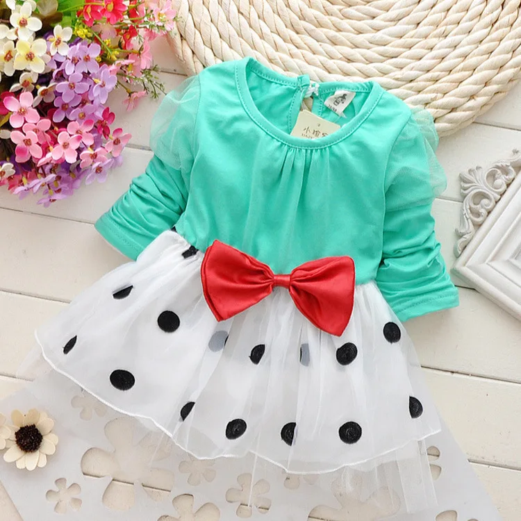 New autumn girls polka dot glass screen dress waist swing bow knot | Детская одежда и обувь