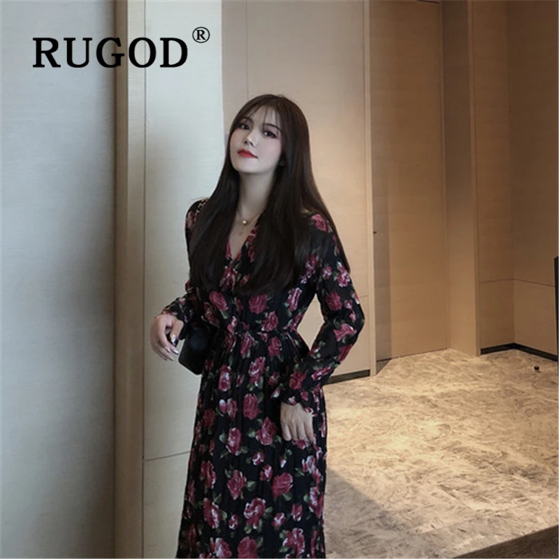 Женское длинное платье с цветочным принтом RUGOD Ins корейские пляжные вечерние