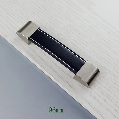 96mm Цинковый сплав, черная кожаная ручка, мебельная фурнитура, кухонный ящик для шкафов, ручки для шкафа, комода, дверная ручка - Цвет: 96mm
