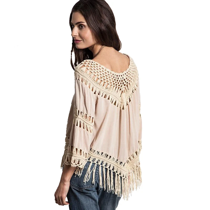 Кимоно Boho вязаная крючком блузка женские блузки топы хиппи дешевая одежда Китай