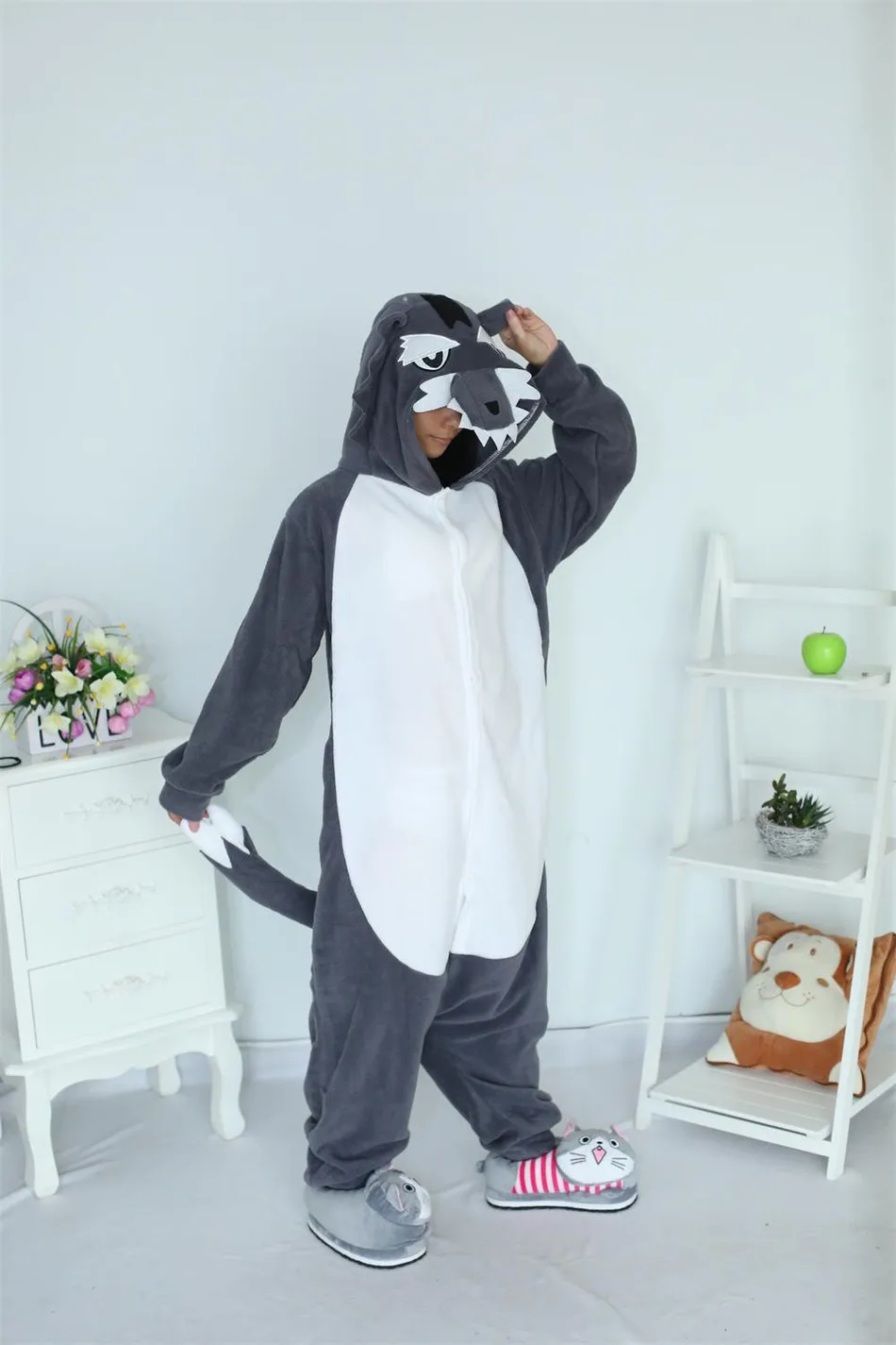 Кигуруми для взрослых Серый Волк ночнушка Пижама боди пижама в виде костюм