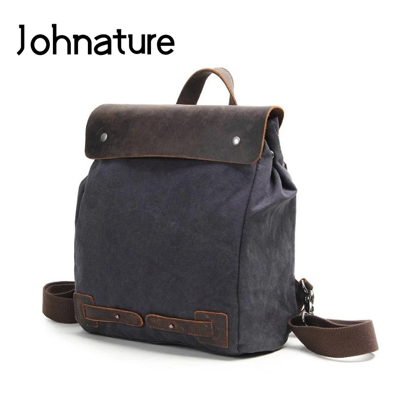Мужской винтажный рюкзак в стиле преппи Johnature однотонный износостойкий холщовый