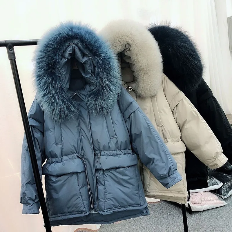 Женский пуховик с капюшоном теплая парка большим меховым воротником MY20