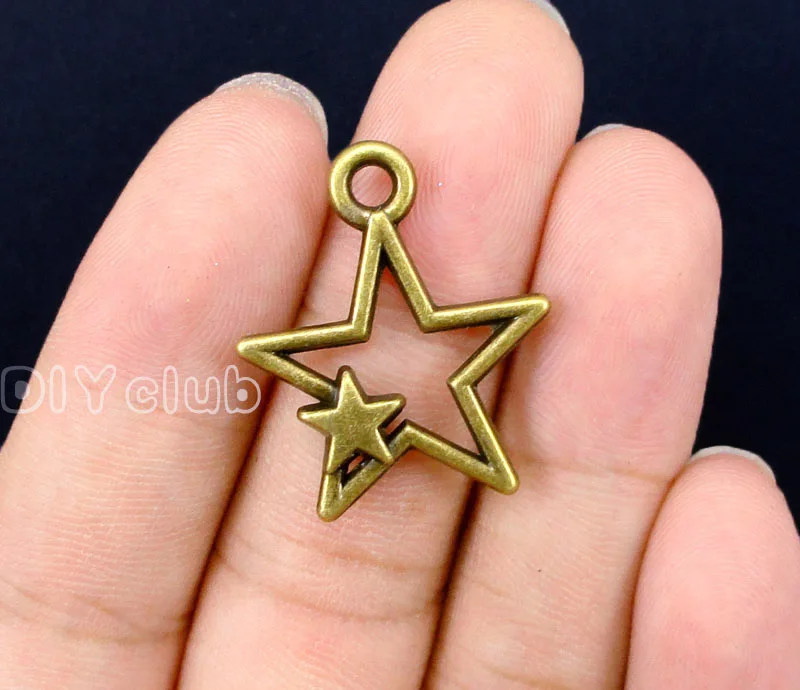 

40pcs-Antique Bronze Double Star Charms Pendant 27x23mm