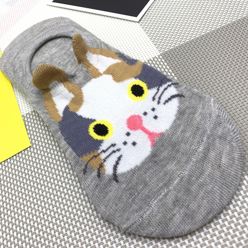 Модные милые хлопковые носки с животными женские летние короткие милым котом и
