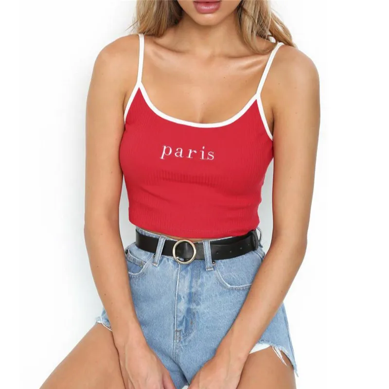 Red-Paris Сексуальный женский укороченный топ с надписью honey, топы, укороченные женские эластичные летние майки на бретельках - Цвет: Red-Paris