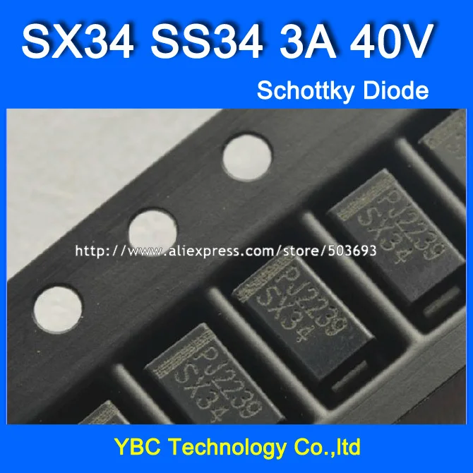 

100pcs/lot SX34 SS34 3A/40V SMA 1N5822 Schottky Diode