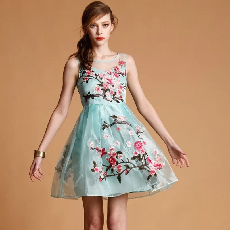 woman party dress 2018 new High quality summer embroidery Retro clothing Slim elegant Flower Dress XL XXXL free shipping dresses | Женская
