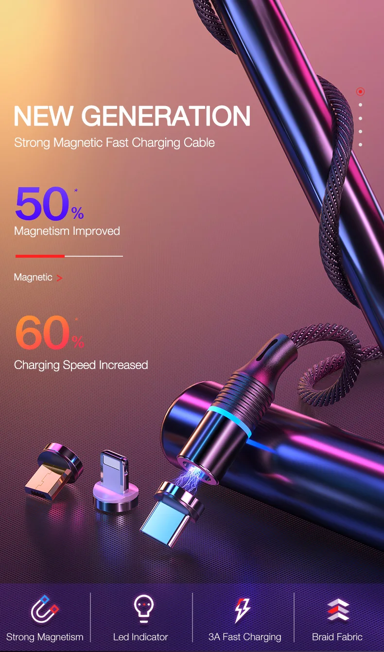 CAFELE Магнитный кабель Micro USB type C для iPhone samsung type-c, Магнитный адаптер для зарядки, кабель для мобильного телефона
