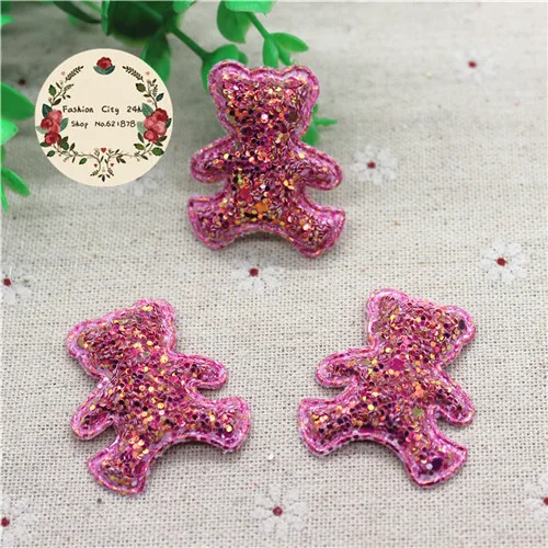 hot pink 10pcs Милый мягкий qualitiable Блеск блестка медведь Нашивки аппликаций для одежды Вышивание поставки DIY Craft украшения, 33*39 мм - Цвет: hot pink 10pcs