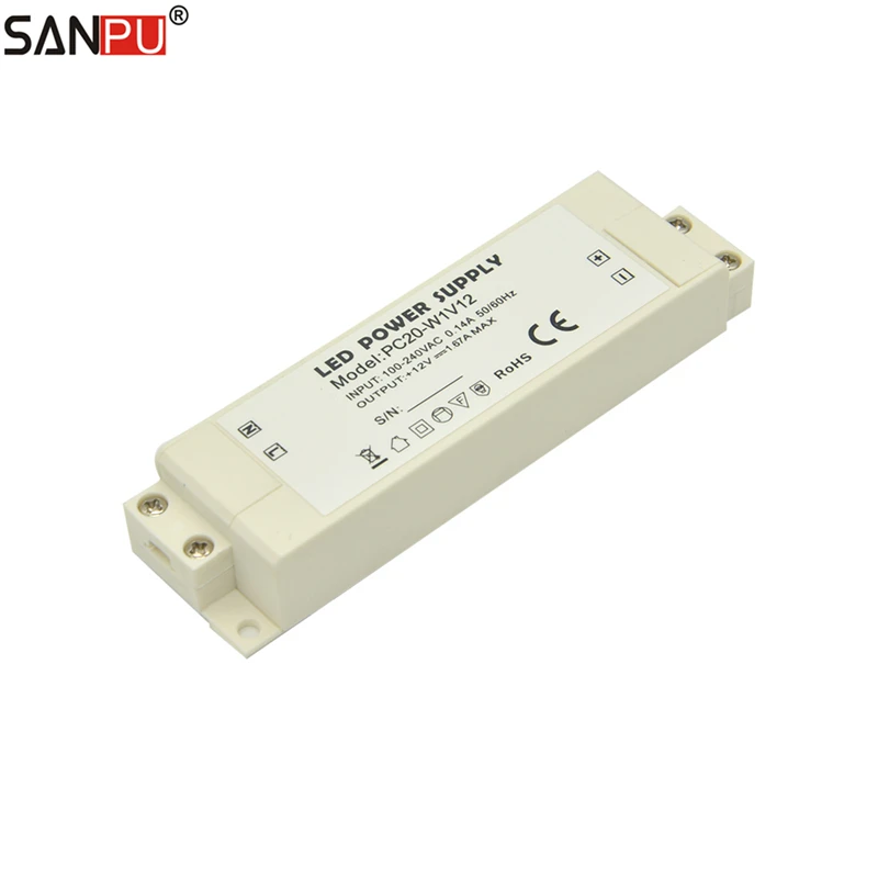 SANPU 20 Вт Светодиодный драйвер 12VDC пылезащитный IP44 пластиковый корпус импульсный