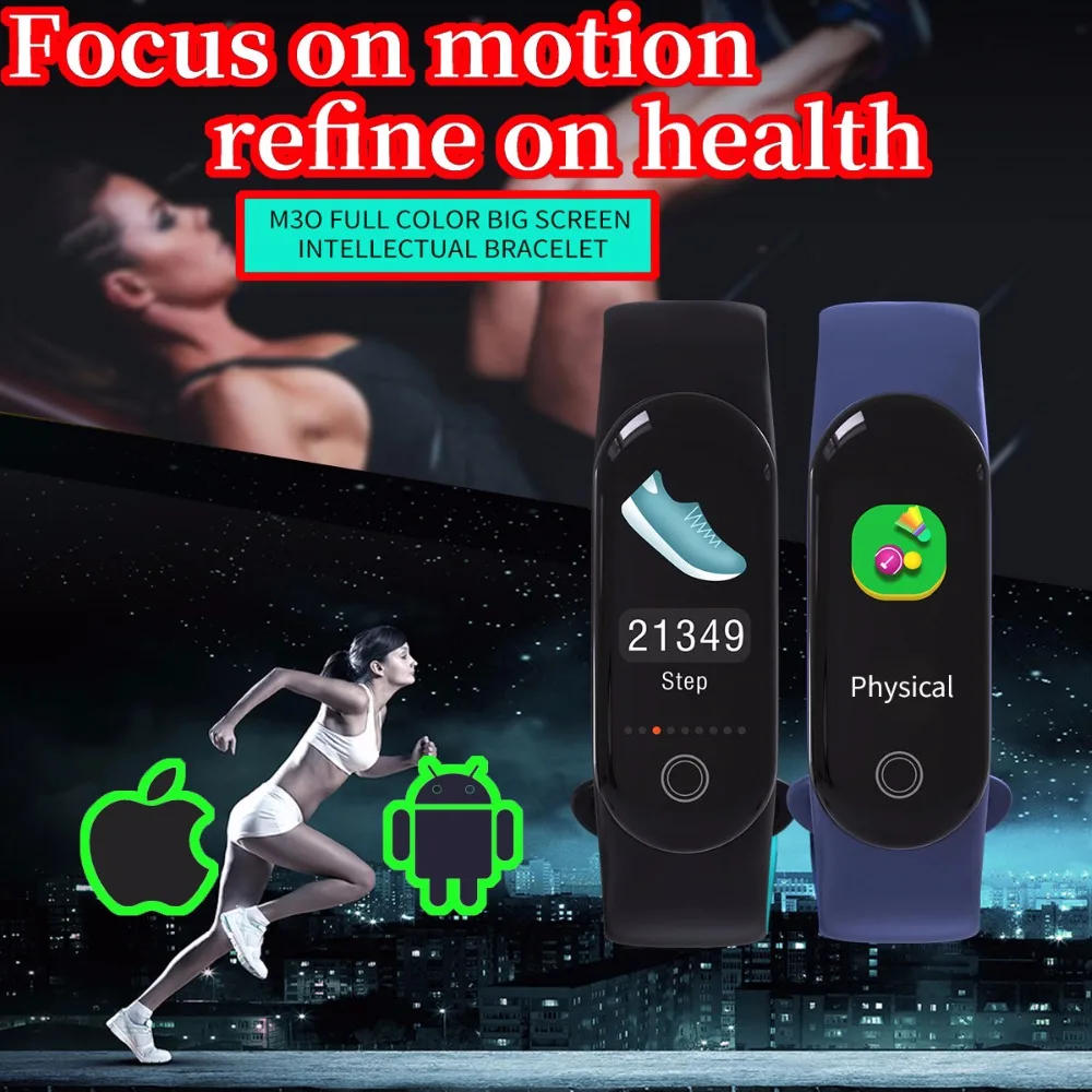 Смарт-часы наручные трекеры активности Фитнес M30plus IOS Android крови Давление часы