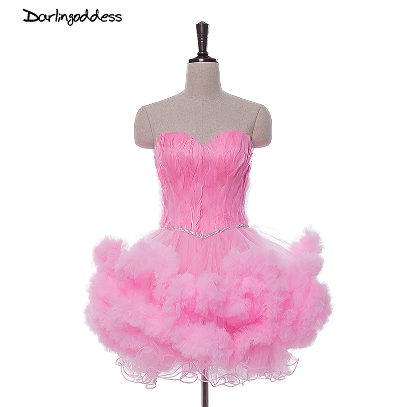 2017 сексуальные короткие светло розовые коктейльные платья с перьями и