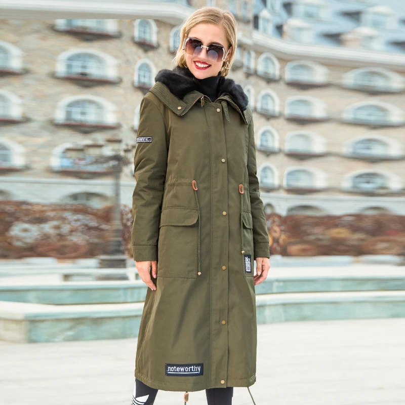 AYUNUSE Real Fur Parka 2020 Winter Jacket Women Luxury Natural Mink Coat Female Korean Long Trench Coats Warm Outwear MY3621 | Женская