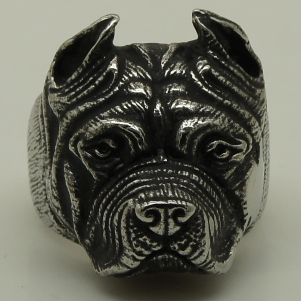 Крутая Мужская/мальчик SharPei belldog собака кольцо из нержавеющей стали 316L Размер 8/18. 7g