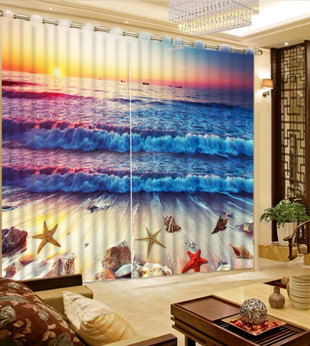 

Surf beach starfish long curtain for the living room curtains for bedroom luxury home modern curtains