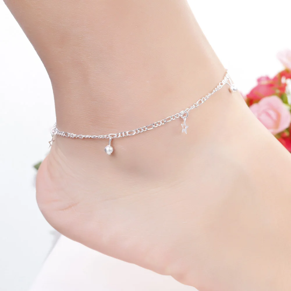 Fashion Jewelry Plated Silver Anklet Figaro Chain Pentacle Star Pendant Anklets Ankle Bracelet High Quality Factory Price MDA005 | Украшения