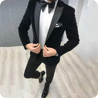 2019 latest coat pant designs black velvet men suit slim fit 2 pieces men wedding suits groom party tuxedos blazer with pants