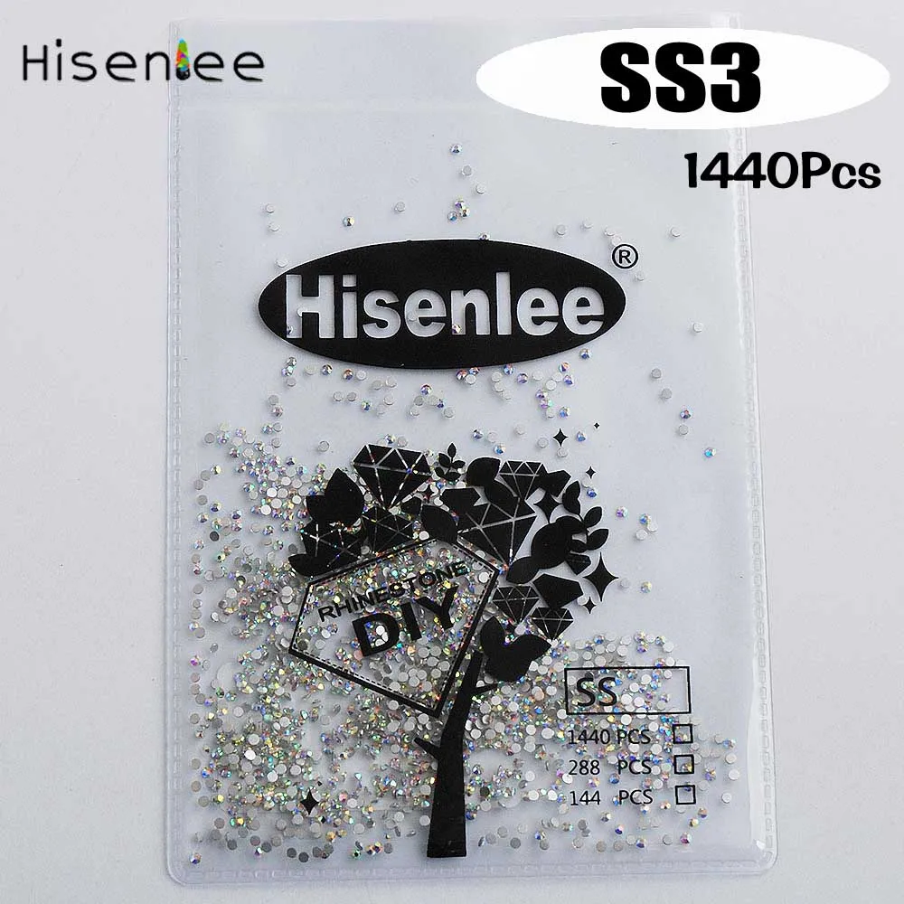 ss3 1440pcs Hisenlee, SS3-SS40, смешанные Стразы с плоской задней поверхностью для дизайна ногтей, стразы для рукоделия, аксессуары для украшения ногтей - Цвет: ss3 1440pcs