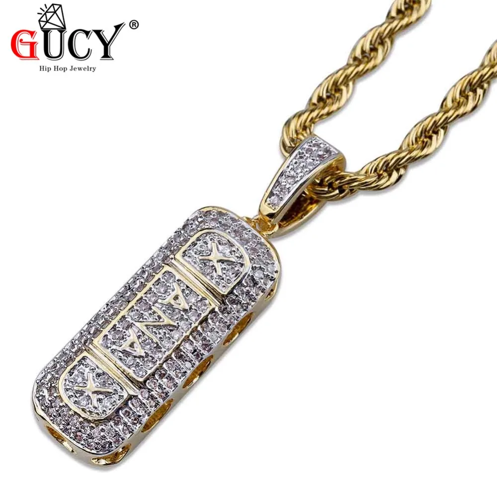 GUCY Hip Hop Xa n ax Pendant Necklace Gold Color Plated Iced Out Micro Paved CZ StonePill Pendants Charm For Men Women Gifts | Украшения и