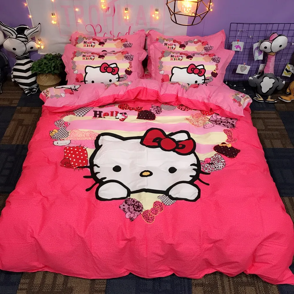100% хлопок милый hello kitty Дораэмон постельные принадлежности набор Твин Королева