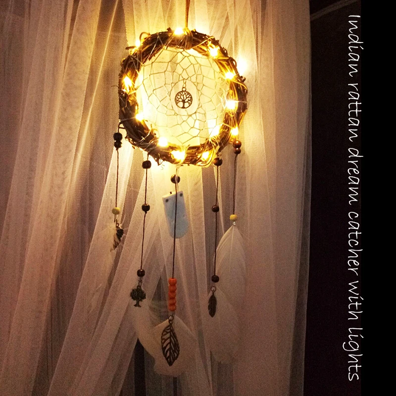 Ротанг светодиодный светильник Wind Chime индийский Ловец снов Dromenvanger Ловец снов ручной работы креативный настенный автомобильный орнамент свадебный