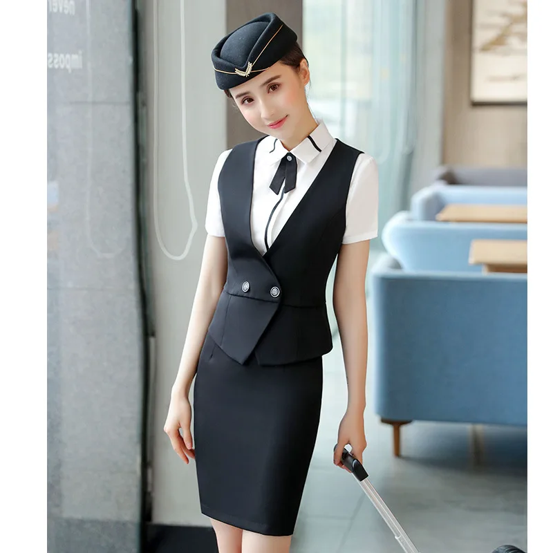 IZICFLY костюм с юбкой жилет формальный tailleur femme jupe et veste элегантный для женщин Униформа Бортпроводницы Рабочая одежда
