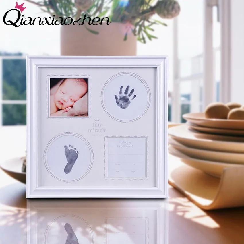 

Qianxiaozhen Newborn Baby DIY Handprint Footprint Photo Frame Baby Frame Nontoxic Fingerprints Inkpad Baby Shower Souvenir