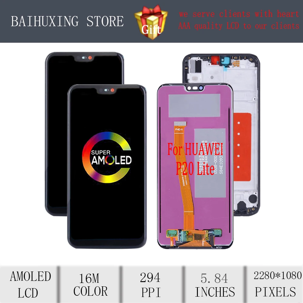 3 шт./партия 5 84 &quotоригинальный для huawei P20 Lite ЖК-дисплей с сенсорным экраном рамкой