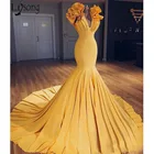 Женское атласное вечернее платье с оборками, желтое длинное платье в арабском и африканском стиле для выпускного вечера, Недорогое Платье знаменитости Дубая, 2019