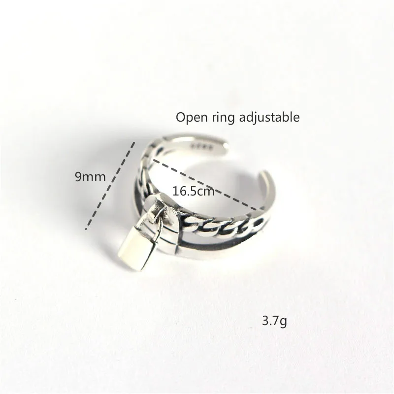 

Flyleaf Geometric Lock Chain Double Layer Rings For Women Real 925 Sterling Silver Fine Jewelry Femme Open Tail Ring Men Vintage
