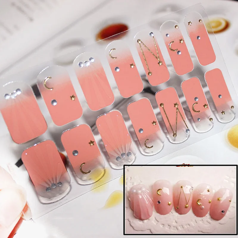 

14 шт/лист Звезда Луна Дизайн Полный наклейки для ногтей DIY чистый цвет украшения для ногтей SK88