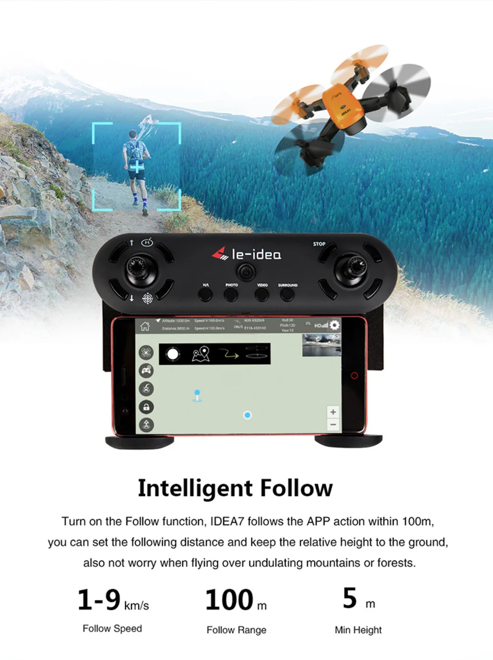 Le-Idea IDEA7 складной Радиоуправляемый Дрон 2,4G 720P камера Квадрокоптеры с gps удержание высоты следования по точкам авто возврат RC самолеты