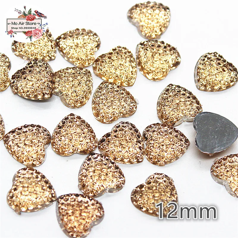 

100pcs shiny champagne heart Acrylic Flat back Cabochon Art Supply Decoration Charm Craft DIY 12mm