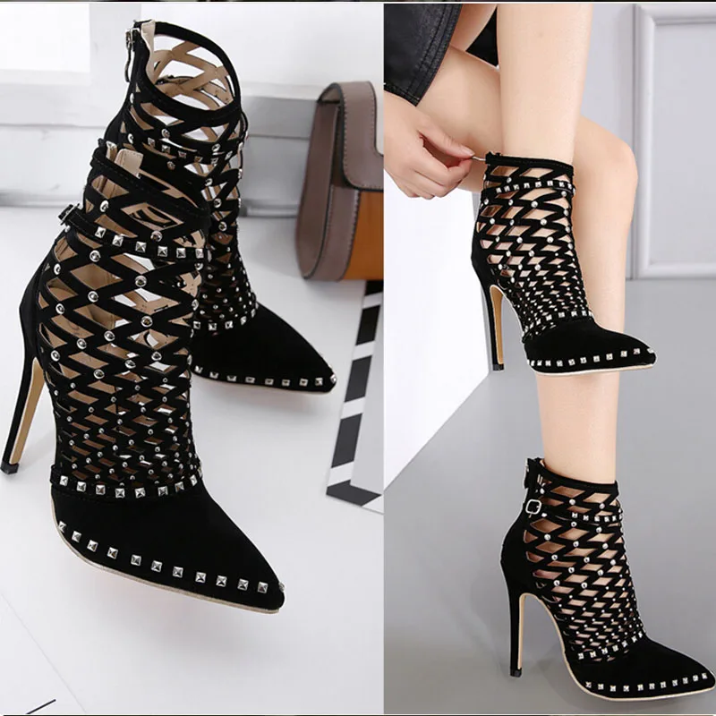 Сандалии гладиаторы Лето 2017 женская обувь новые пикантные флоковые очень